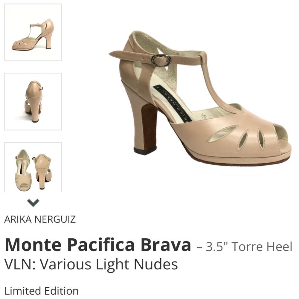 ARIKA NERGUIZ Monte Pacifica Brava Tango Theater T-Strap 3.5-inch Torre Heels